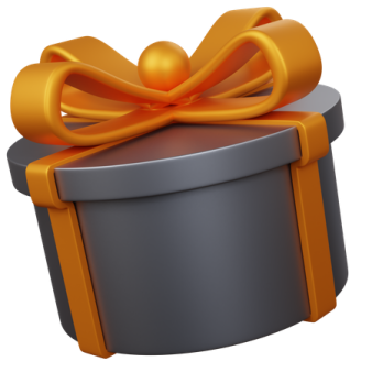 an orange gift box with a bow