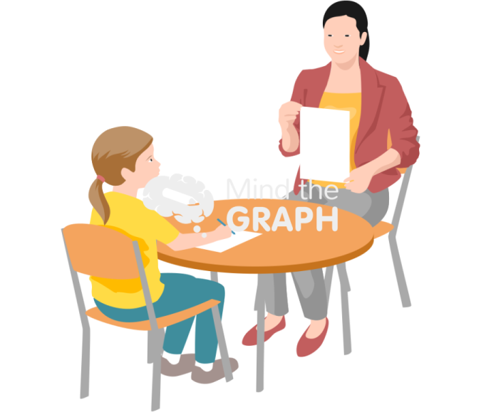 a woman sitting at a table talking to a child