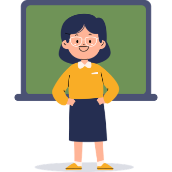 a woman standing in front of a blackboard
