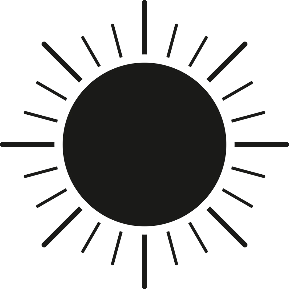 a black and white sun icon