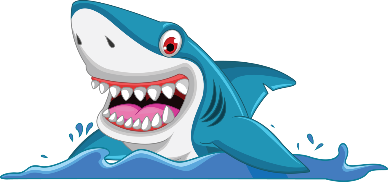a cartoon shark with its mouth open