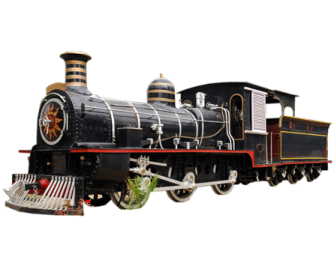 a black and red train on a white background