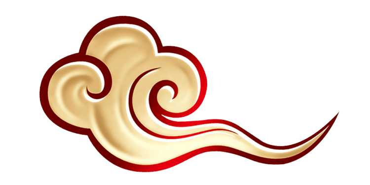a gold elephant head with red and white stripes