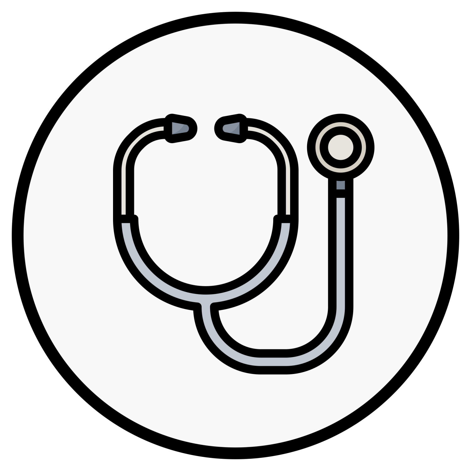 a black and white circle with a stel icon
