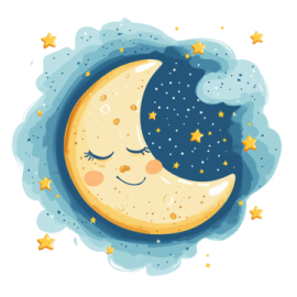 a cartoon moon with stars in the sky