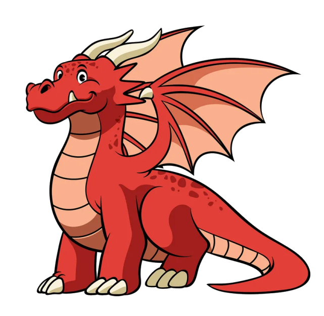 a red dragon sitting on the ground