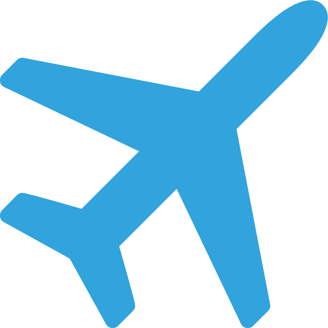 a blue airplane icon on a white background