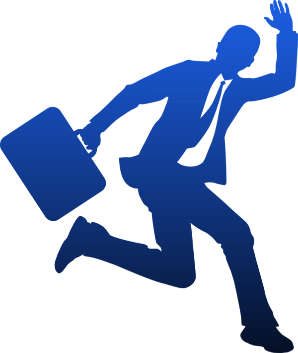 a silhouette of a man running with a briefcase