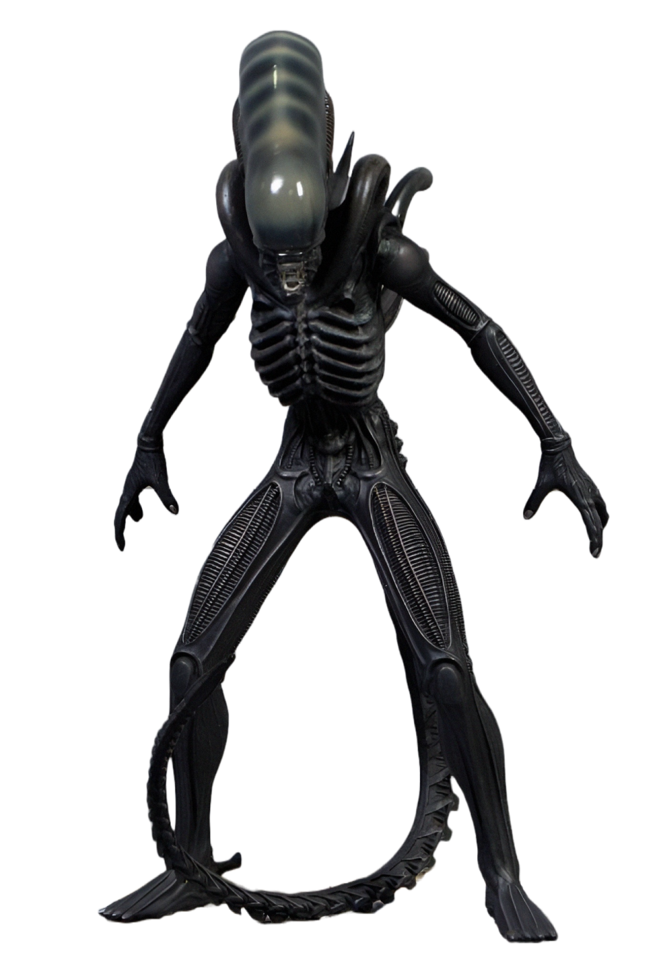 a black alien figure on a white background