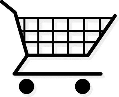 a black and white shopping cart icon