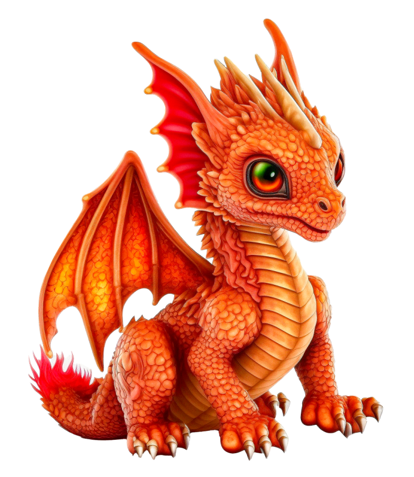 a red dragon sitting on top of a white background