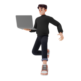 a 3d man with a laptop computer