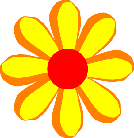 a yellow flower with red center