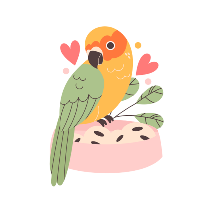 a yellow and green parrot sitting on top of a cake