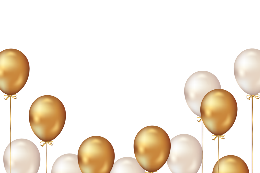 gold and white balloons on a white background