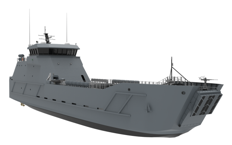 a large gray ship with a white background