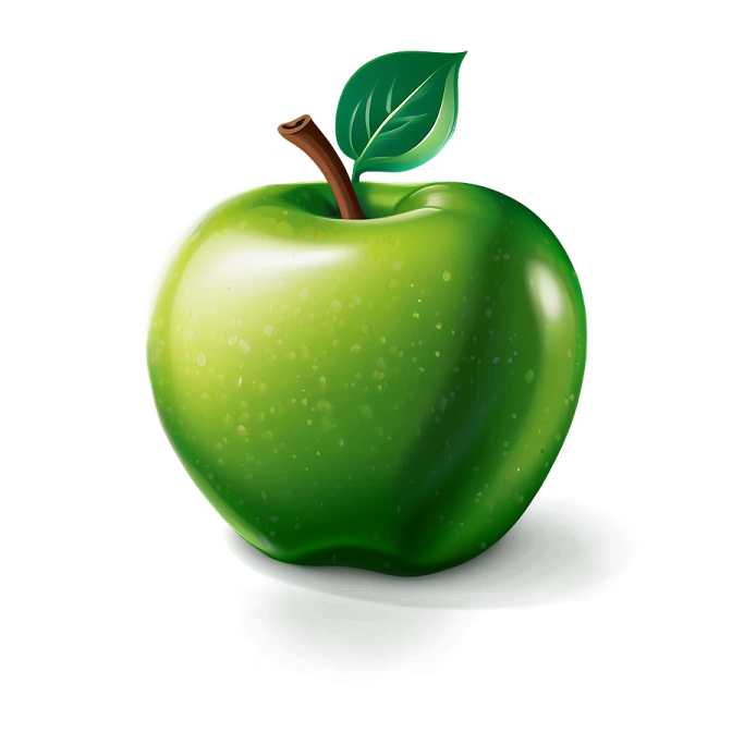 a green apple with a leaf on top