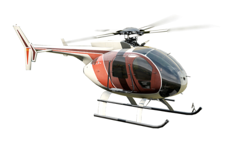 a red and white helicopter flying through the air