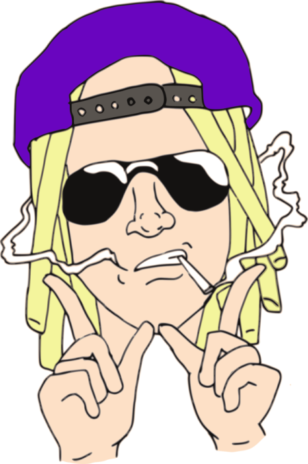 a drawing of a person with sunglasses and a hat