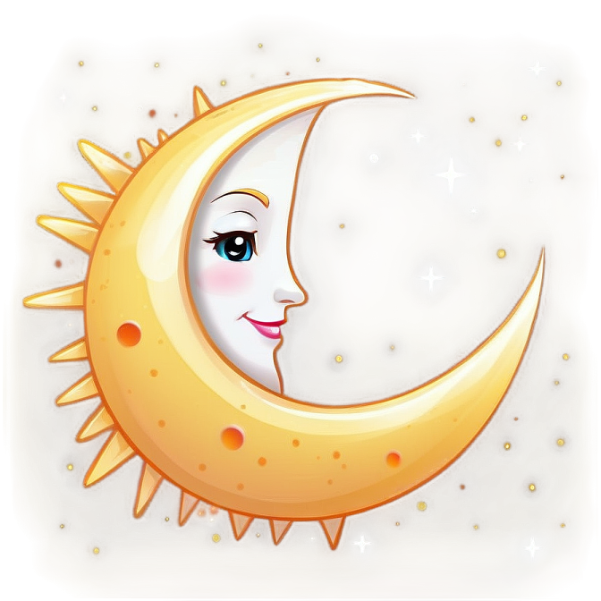 a cartoon sun and moon in the sky