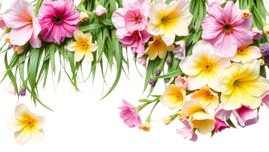a bunch of flowers on a white background