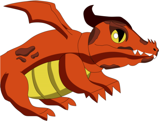 a red dragon with yellow and black wings