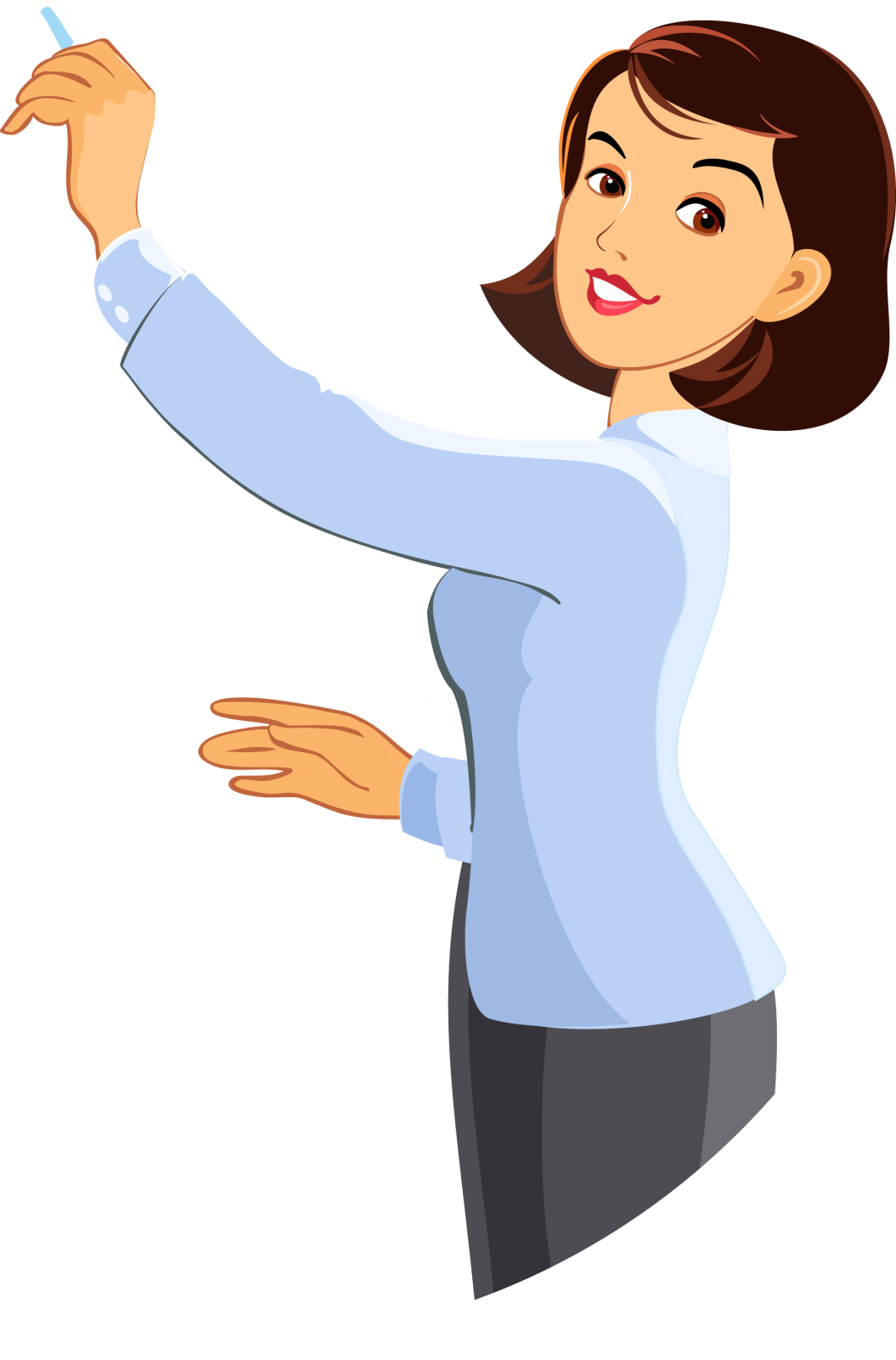 a woman pointing at something