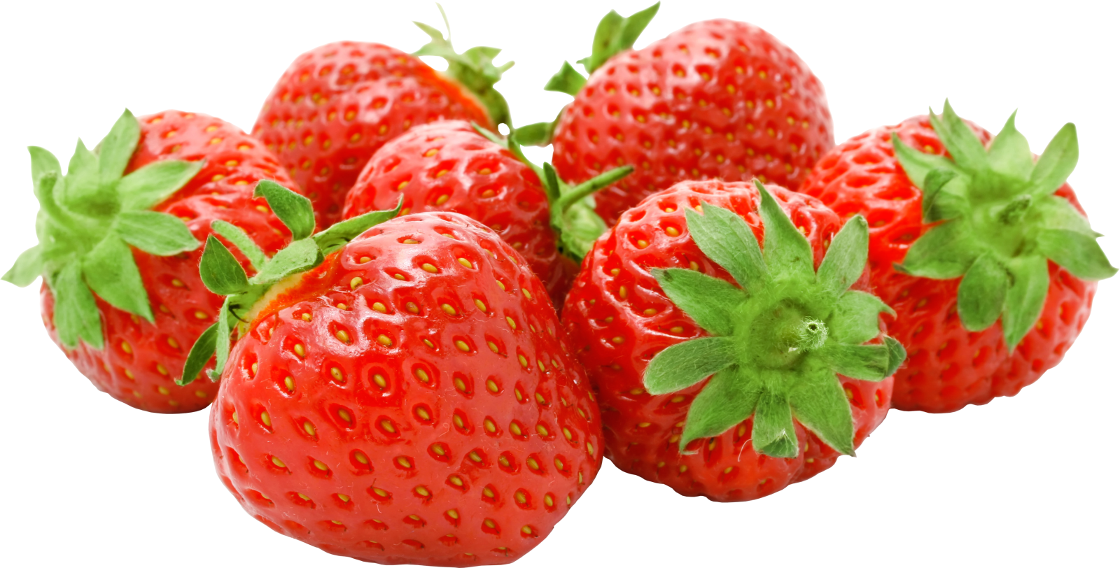 a bunch of strawberries with green leaves