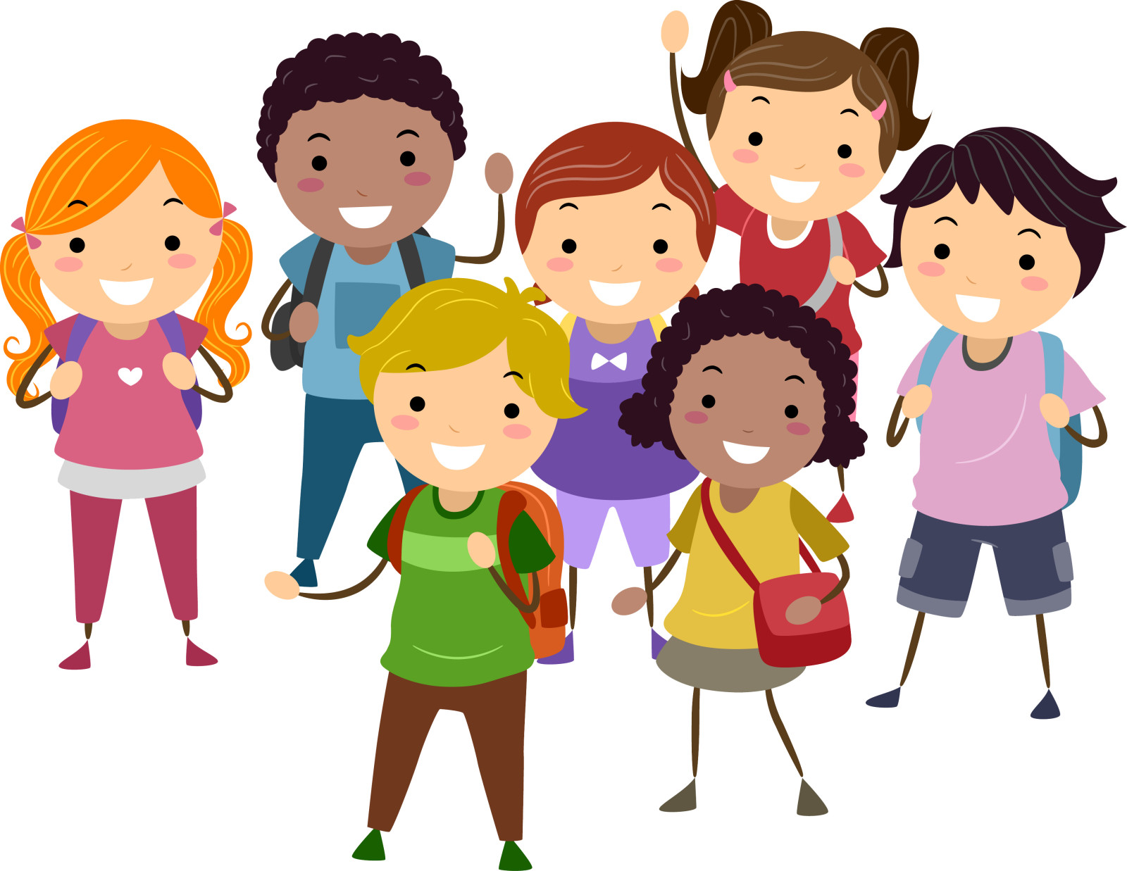 a group of children with backpacks
