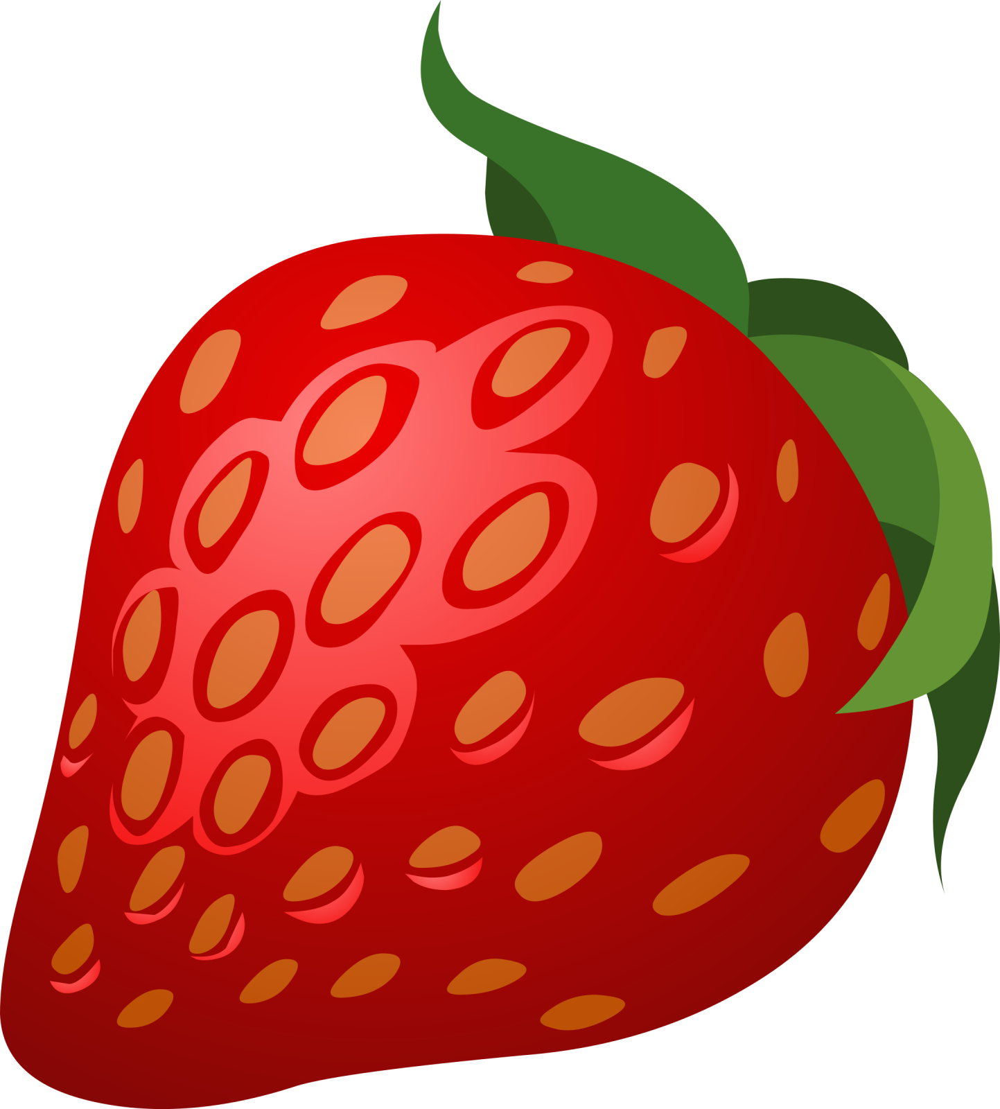 a red strawberry with green leaves on it