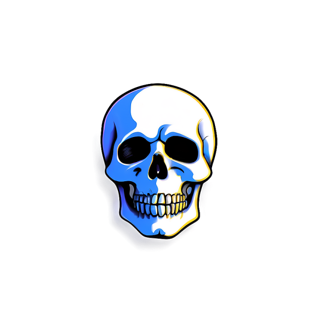 a blue and yellow skull on a white background