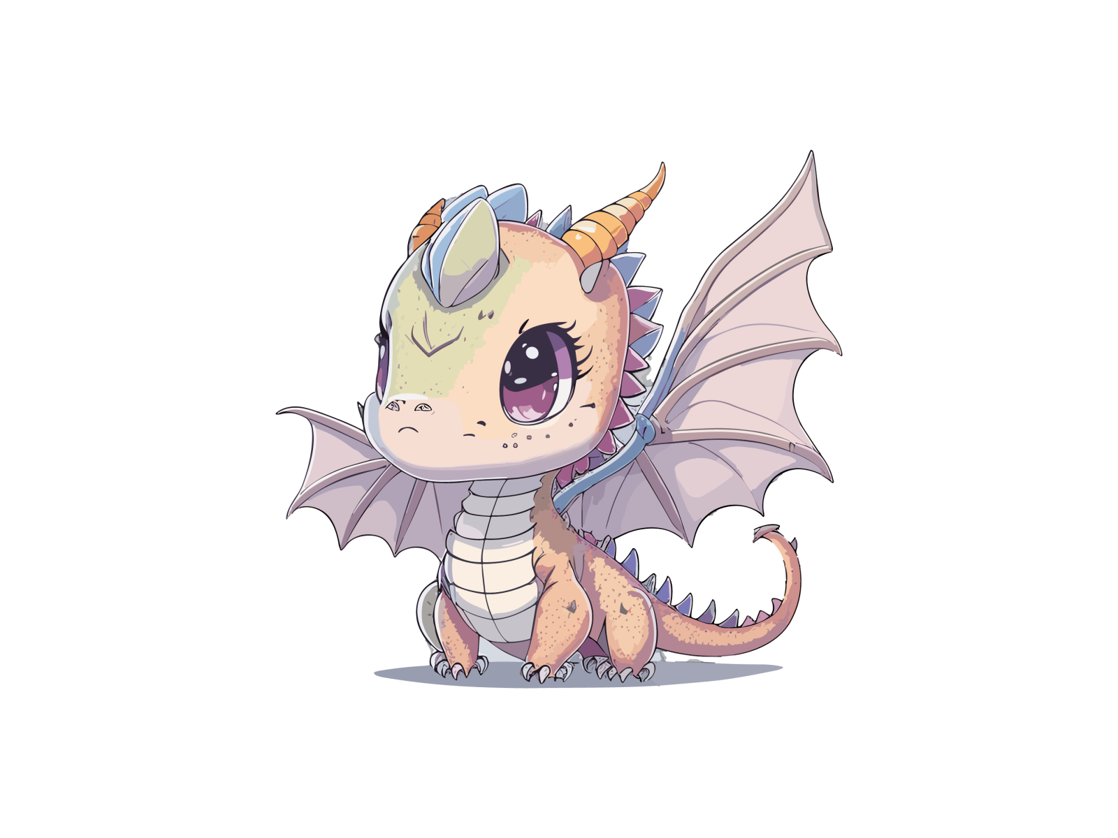 a cute little dragon sitting on top of a white background