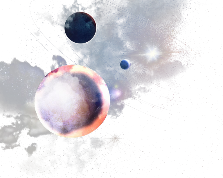 a painting of three planets in the sky