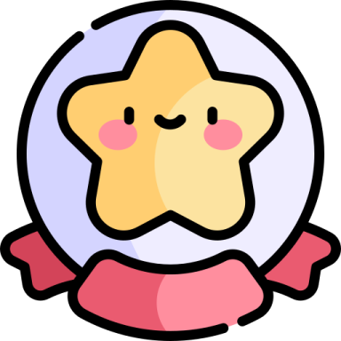 a star in a circle with a ribbon around it