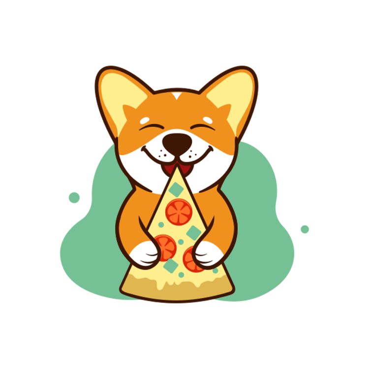 a cartoon fox holding a piece of pizza