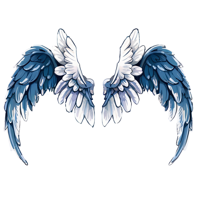 a pair of blue and white wings