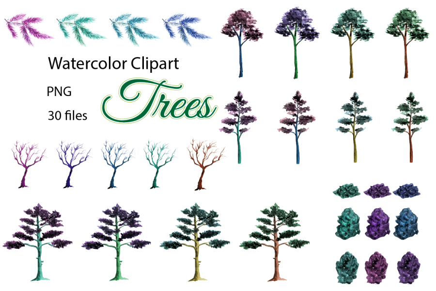 watercolor clipart trees