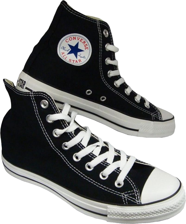 a pair of black sneakers with white laces