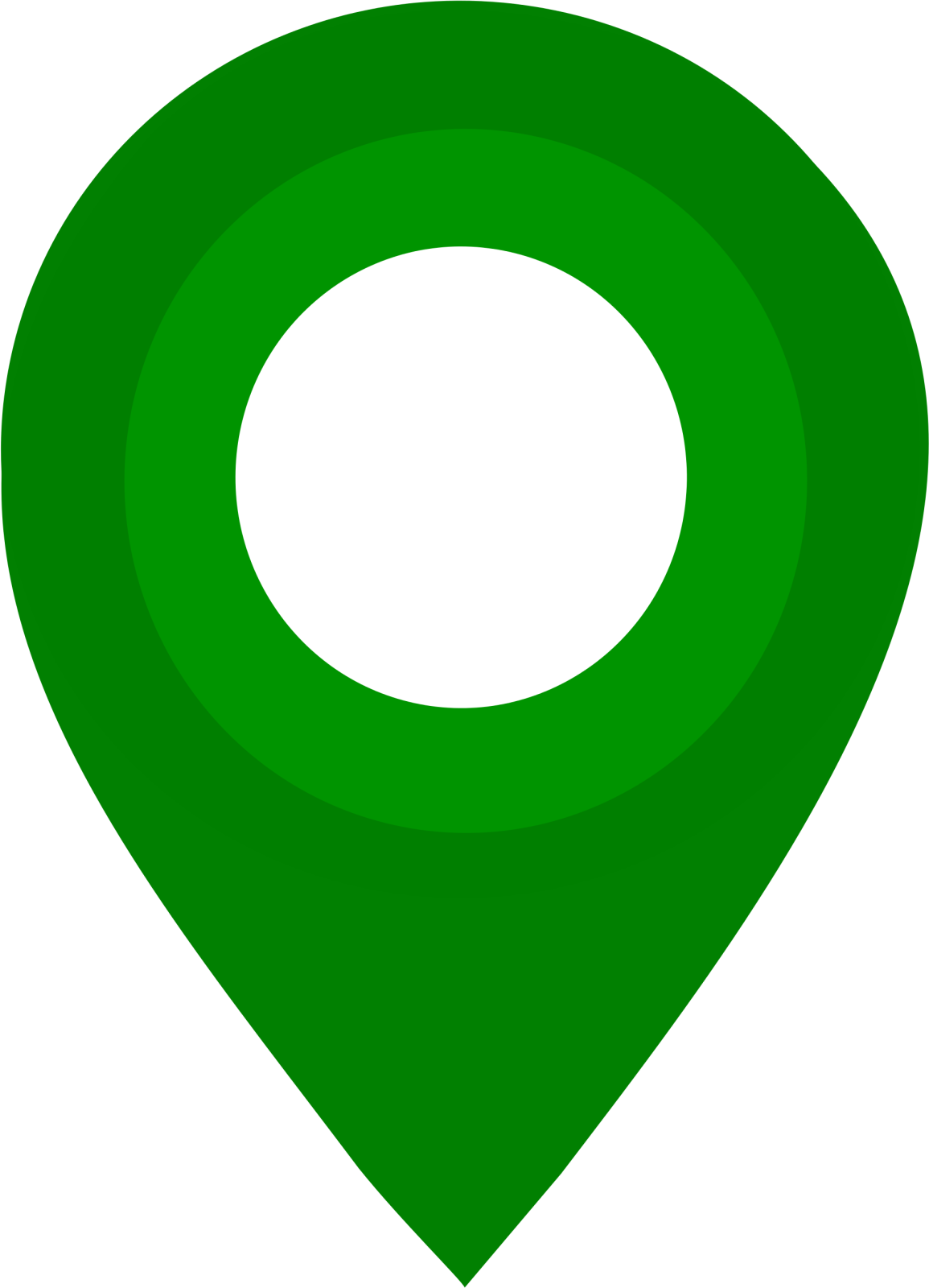 a green map marker with a white background