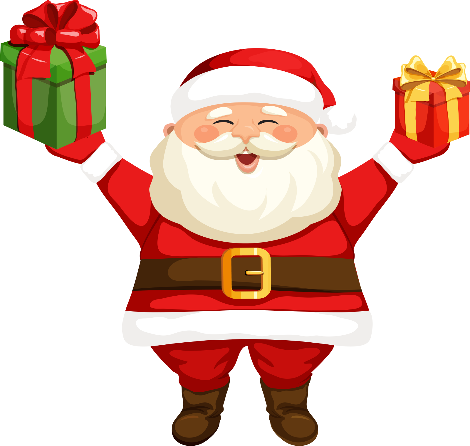 a cartoon santa claus holding a gift box