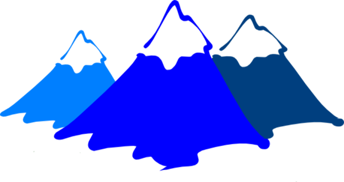 three mountains with blue and green paint