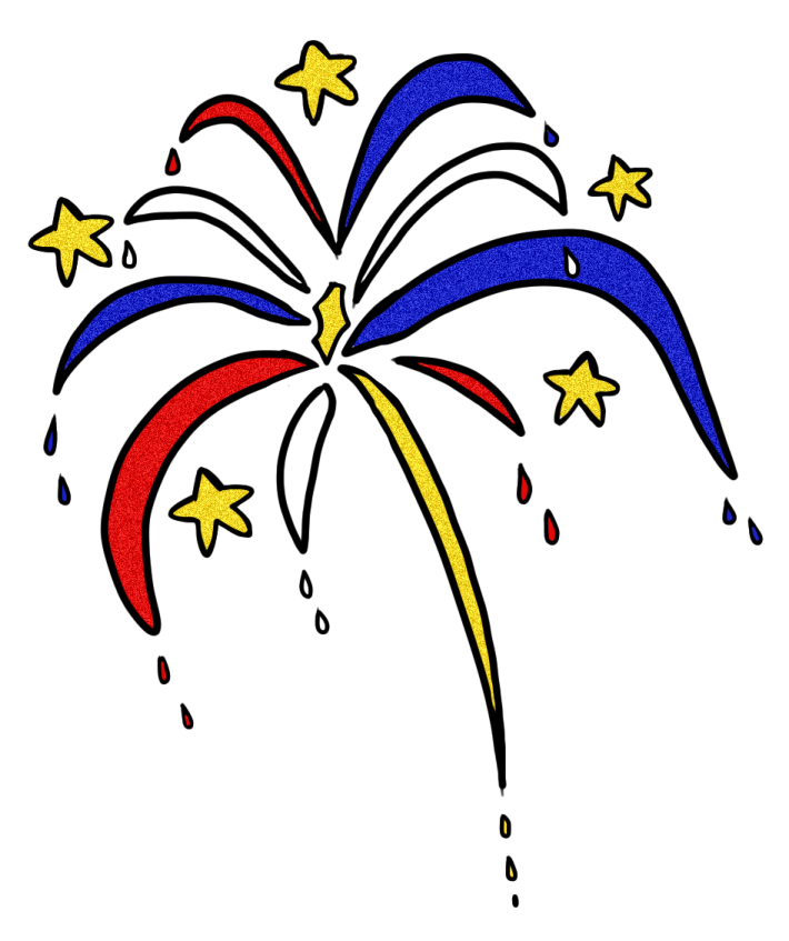 a red, white and blue fireworks with stars