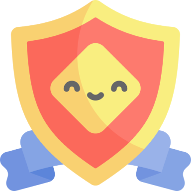 a red and yellow shield with a blue ribbon around it