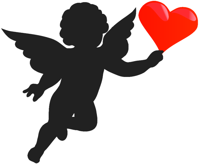 a silhouette of an angel holding a heart