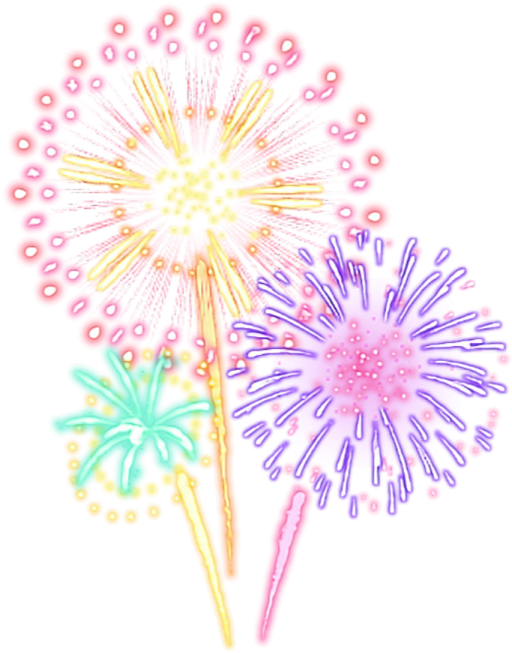 three colorful fireworkss on a white background