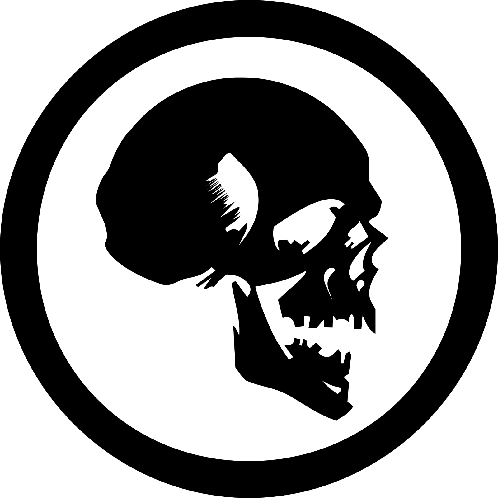 a black and white image of a skull in a circle
