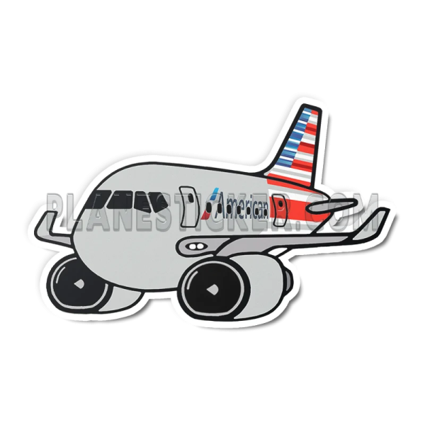 a sticker of an airplane with the american flag