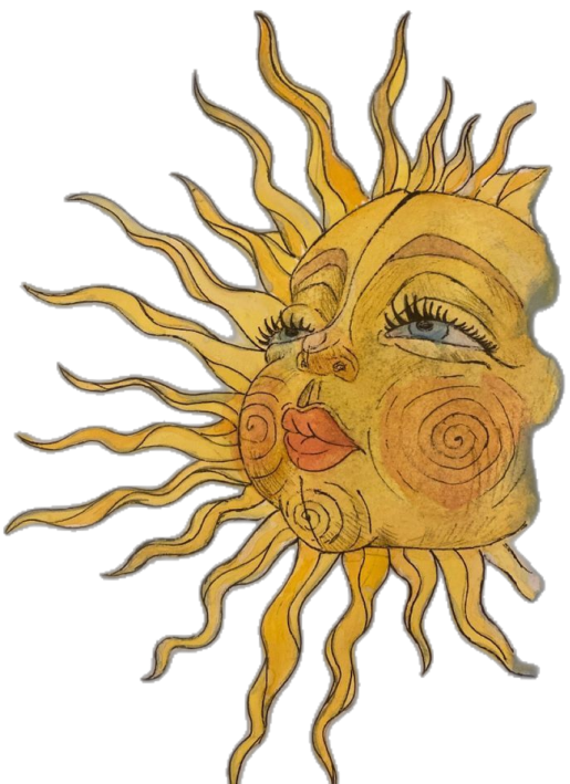 a drawing of a sun with a face
