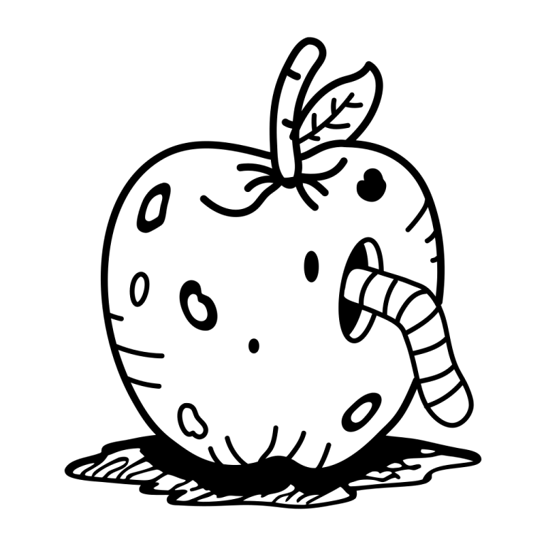 a black and white drawing of an apple