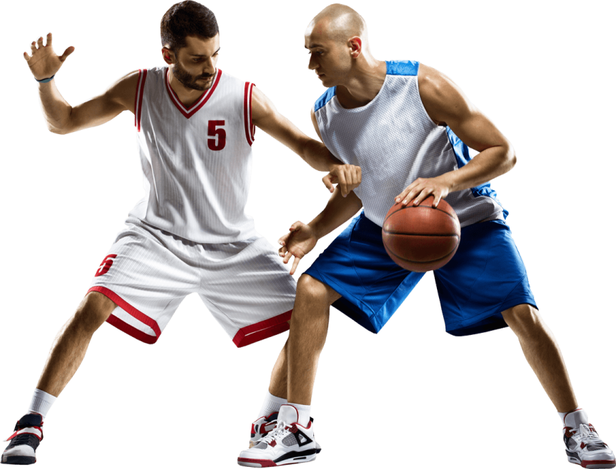 two men playing basketball